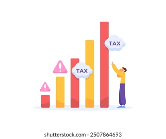 the concept of taxes is getting higher. illustration of a man shocked because taxes continue to increase. tax problem. finance and taxation. flat style design. graphic elements