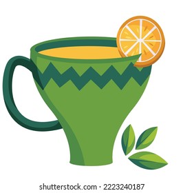 concept of tea break leaf lemon slice vector art and illustration