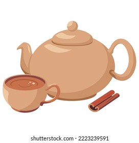 concept of tea break pot and cut vector art and illustration