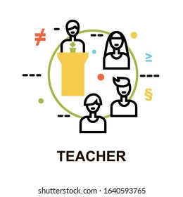 Concept of Teacher icon, modern flat thin line design, vector illustration, for graphic and web design