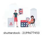 The concept of teaching English. English language team. trendy style. Illustration in vector.