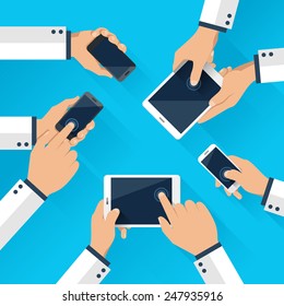 Concept of team of business using tablet and smart phone with mobile phone