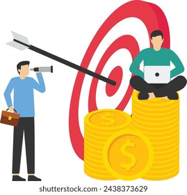 Concept of Teamwork to achieve targets, build organizational success By setting proper marketing targets. look at market needs. Flat vector illustration.