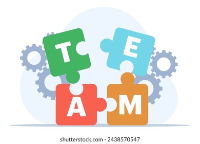 Concepto de trabajo en equipo en los negocios, la configuración de piezas de rompecabezas separados. conectar elementos del rompecabezas y buscar ideas. Cooperación Comunitaria, Trabajo Colectivo, Asociación. Ilustración vectorial plana.