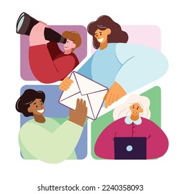 Concepto de trabajo en equipo, apoyo a las empresas, separación de funciones en equipo. ilustración de flujo de trabajo de Office