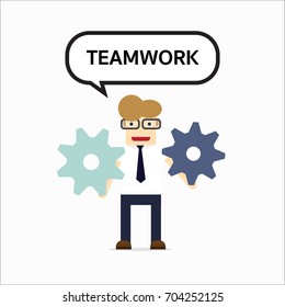 Concept of teamwork with gear system and text