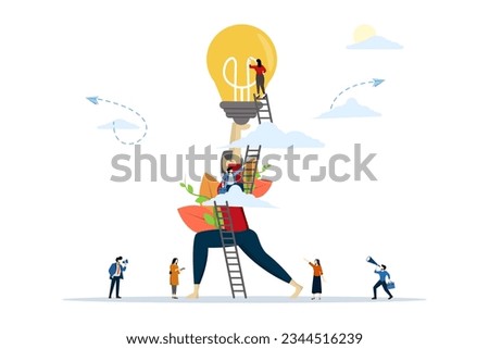 concept of teamwork to generate ideas, brainstorming, looking for new creative ideas, employees catching ideas, looking for solutions, innovating in business. flat vector illustration on background.