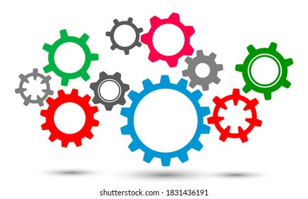 Concepto de trabajo en equipo, idea de negocio de generadores, signo de engranajes de grupo - vector