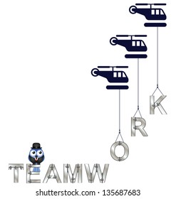 Concept of teamwork with helicopters isolated on white background