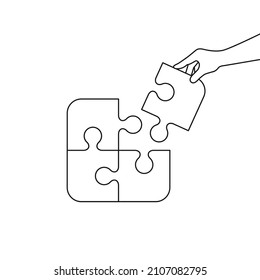 Concept Teamwork Metapher-Skizze Hand mit dem fehlenden Puzzle Vektorgrafik