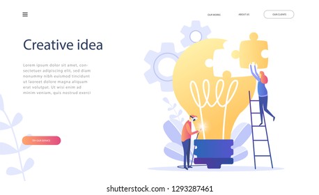 Concept for teamwork, searching for new solutions promotion in the network. Big idea, working together in the company, brainstorming, a symbol of creativity, creative ideas, mind, thinking. Vector 