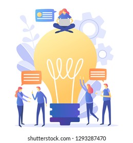 Concept for teamwork, searching for new solutions promotion in the network. Big idea, working together in the company, brainstorming, a symbol of creativity, creative ideas, mind, thinking. Vector 