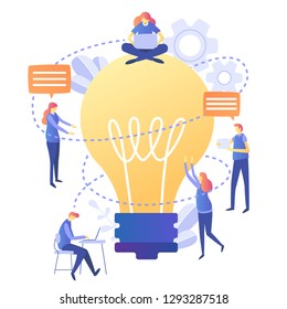 Concept for teamwork, searching for new solutions promotion in the network. Big idea, working together in the company, brainstorming, a symbol of creativity, creative ideas, mind, thinking. Vector 