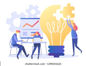 Concept for teamwork, searching for new solutions promotion in the network. Big idea, working together in the company, brainstorming, a symbol of creativity, creative ideas, mind, thinking. Vector 