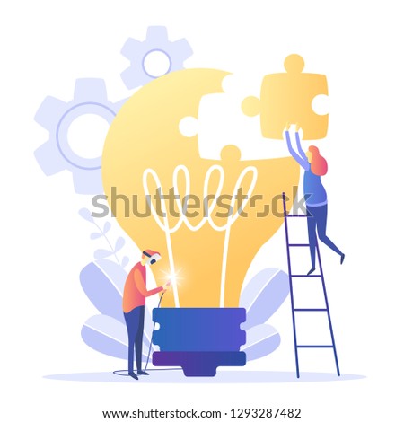 Concept for teamwork, searching for new solutions promotion in the network. Big idea, working together in the company, brainstorming, a symbol of creativity, creative ideas, mind, thinking. Vector 