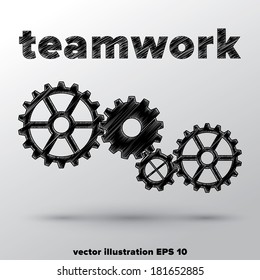 Concept of teamwork with sketched mechanical gears.