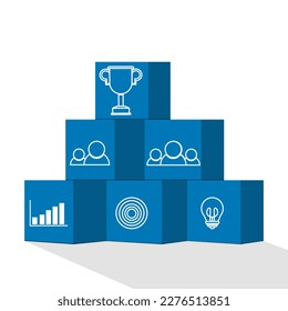 concept of Teamwork and Success. block with icon, leader business.Key success factors for leadership elements.teamwork to goal success, copy space.