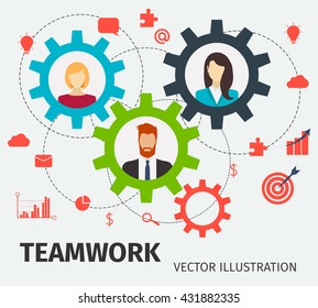 Concept of teamwork for web and infographic. Cogwheels. Vector illustration.