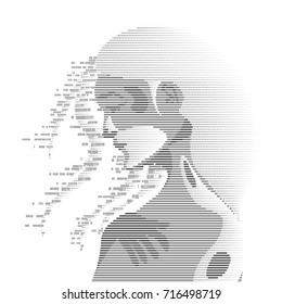 concept of technology advancement, digital Face Scanning, female face combined with binary code
