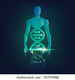 concept of technology advancement, dna symbol combined with human body