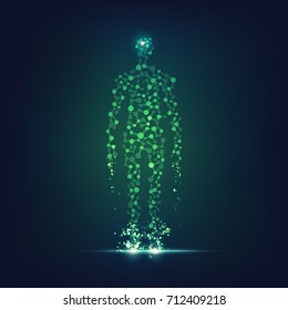 concept of technology advancement, dna symbol combined with human body