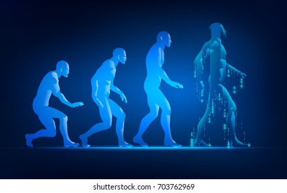 Concept Of Technology Advancement Evolution, Shape Of A Man Combined With Binary Code