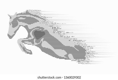 concept of technology advancement, shape of running horse combined with binary code