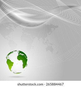 Concept technology background with waves and green globe. Vector design