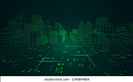 concept of technology city or smart city, digital buildings in futuristic style