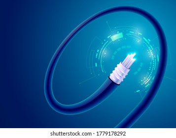 concept of telecommunication technology, graphic of realistic optic fiber cable
