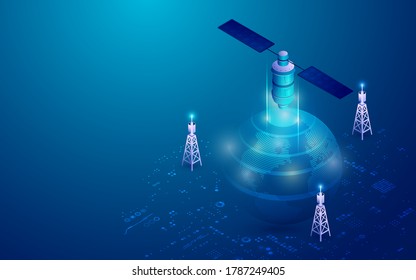 concept of telecommunication technology, graphic of satellite with futuristic globe