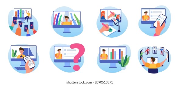 Concept of telecommuting and work from home, designed with a team