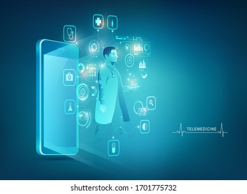 Concept Of Telemedicine Or Mobile Doctor, Graphic Of Mobile Phone With Medical Health Care Interface