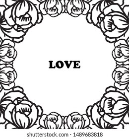 Concept template card of love, with abstract rose wreath frame. Vector