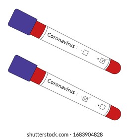 The concept of a test tube with a negative or positive result on coronavirus or Covid-19. Vector illustration isolated on a white background