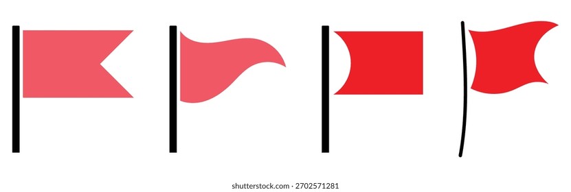 Concept texture fixation red flag icons set. Set of red flag icons on white background. Abstract flat red graphical flag icons on white page. EPS 10. 