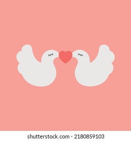 Concept of thematic image for wedding. Vector illustration of doves with hearts. Image of objects isolated on colored pink background. Design element.