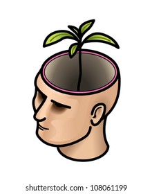 Concept: think green. Head with a seedling/sapling growing out of it.