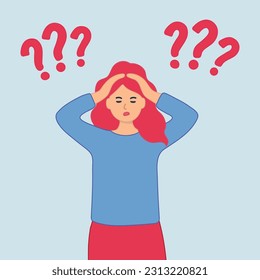 Concept of thinking and choice, thoughtfulness and problem solving. Woman chooses between three options.