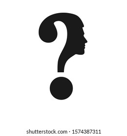 concept of thinking or doubting or finding solutions. Question mark combined with silhouette of male head, flat design for logo, website or app icon, web design.
