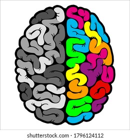 Concept of the thinking process. Creative left brain and logical rightbrain. Idea concept background. Vector illustration