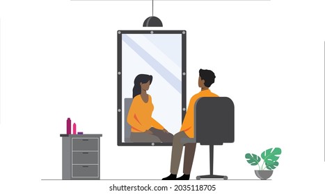 A concept of the thought process of transgender man while looking into the mirror.