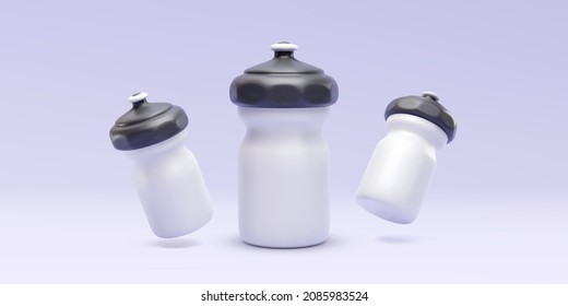 Concept of three plastic 3d realistic bottles isolated on a light background. Vector illustration