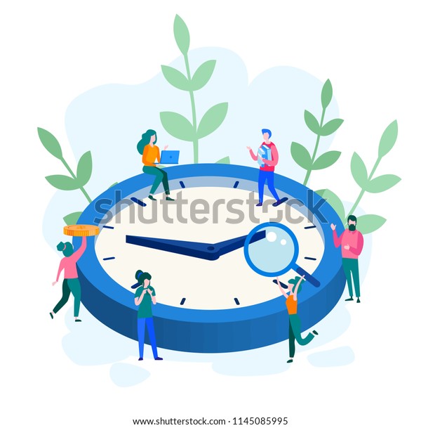 Concept time management, Businessman working on\
isometric clock for web page, banner, presentation, social media,\
documents, cards, posters. Vector illustration, Organization of\
process. team work