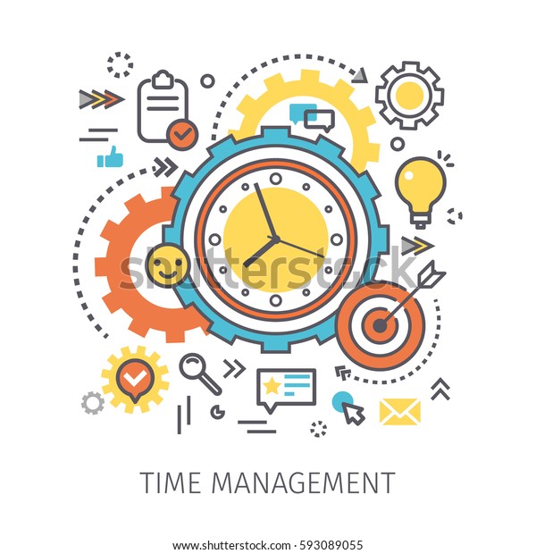 Concept Time Management Clock Gears Icons Stock Vector Royalty Free