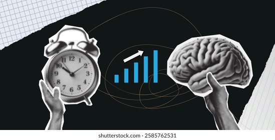 Concept of time management with Human brain and clock