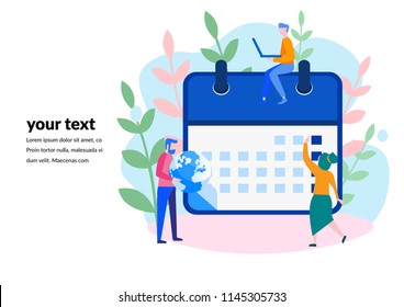 Concept Time management, planning events for web page, banner, presentation, social media, documents, cards, posters. Deadline, planning schedule Vector illustration organization, time optimization