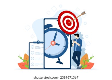 concept of time schedule, time management, deadline, planner, organization, working time. Time organization efficiency. Project team work schedule. Good business processes.
