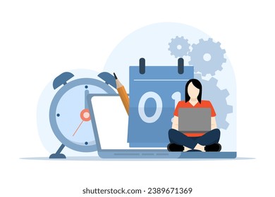concept of time schedule, time management, deadline, planner, organization, working time. Time organization efficiency. Project team work schedule. Good business processes.