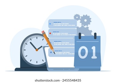 concept of time schedule, time management, deadline, planner, start-up, organization, time organization efficiency. Project team work schedule. Good business processes. time control plan.